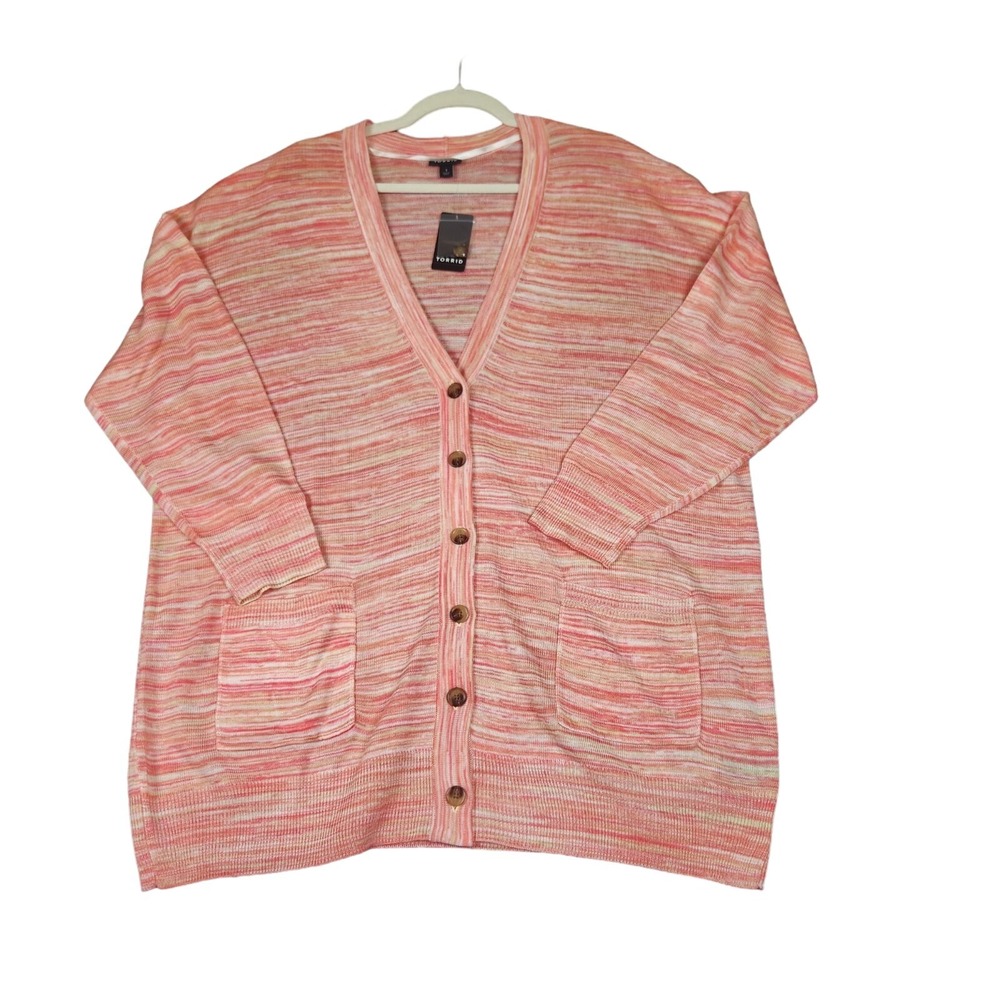 Torrid Womens SZ 1 Boyfriend Cardigan Spacedye Pink NWT Button Front Lightweight